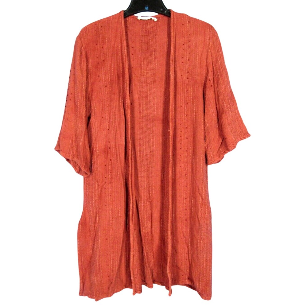 ALL IN FAVOR Thin TEXTURED TWILL Terracotta OPEN FRONT Long Kimono Jacket Top L